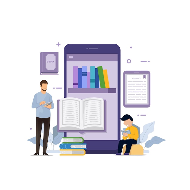 Ebook su dispositivo mobile con il concetto di design dei segnalibri