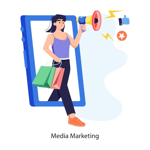 Ecco un'illustrazione piatta del marketing sui social media