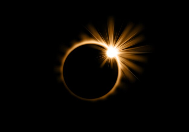 Eclissi solare sole o eclissi lunare bagliore di luce su sfondo nero vettore spazio pianeta Eclissi solare totale o cerchio lunare anello con luce brillare raggi bagliore nello spazio buio