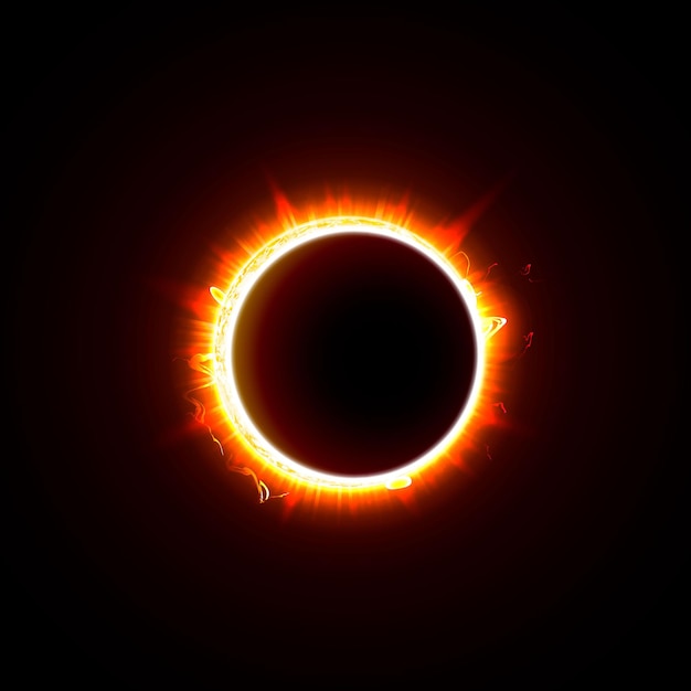 Eclissi solare su sfondo nero illustrazione vettoriale L'immagine del sole all'ombra della luna