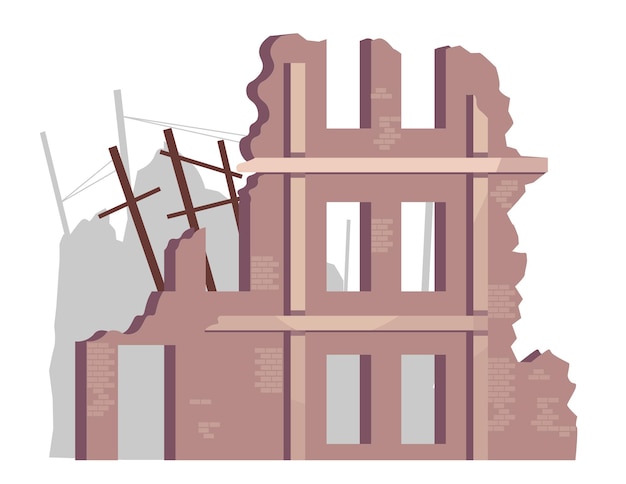 Edificio della città distrutto in rovina, distruzione della guerra, città abbandonata, disastro naturale o conseguenze del cataclisma. Rovine del mondo post-apocalittico isolate di Broken House. Fumetto illustrazione vettoriale