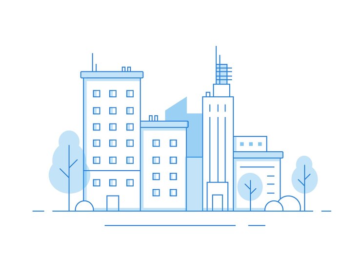 Vettore edificio di appartamenti in città e torre di affari immobiliari illustrazione vettoriale piatta isolata su bianco