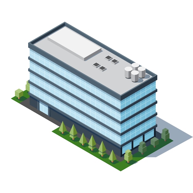 Edificio isometrico della città Edificio moderno isometrico Edificio grattacielo o ufficio aziendale Illustrazione vettoriale