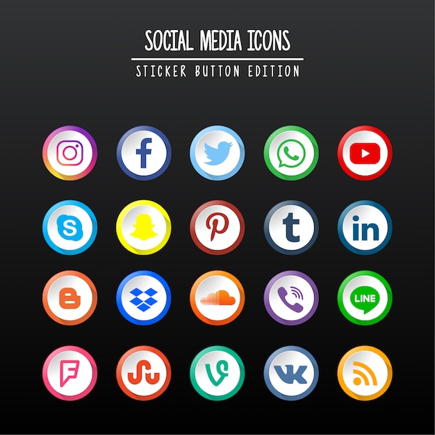 Edizione di pulsanti adesivi per social media