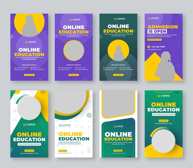Educazione online o ammissione scolastica social media instagram story web banner
