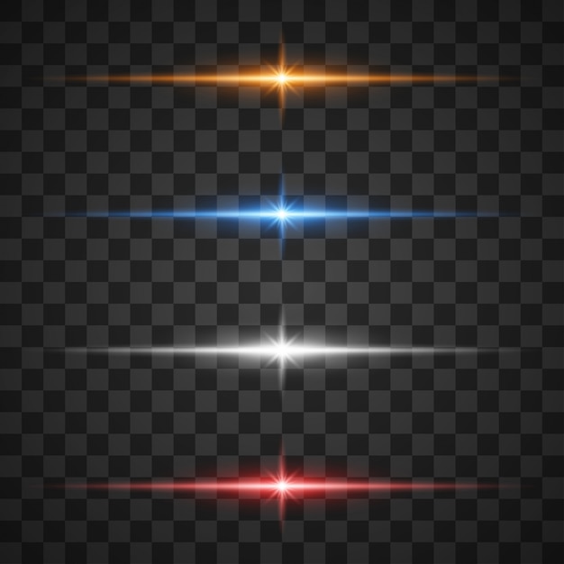 Effetti di luce incandescente, stella scoppiata con scintillii su trasparente