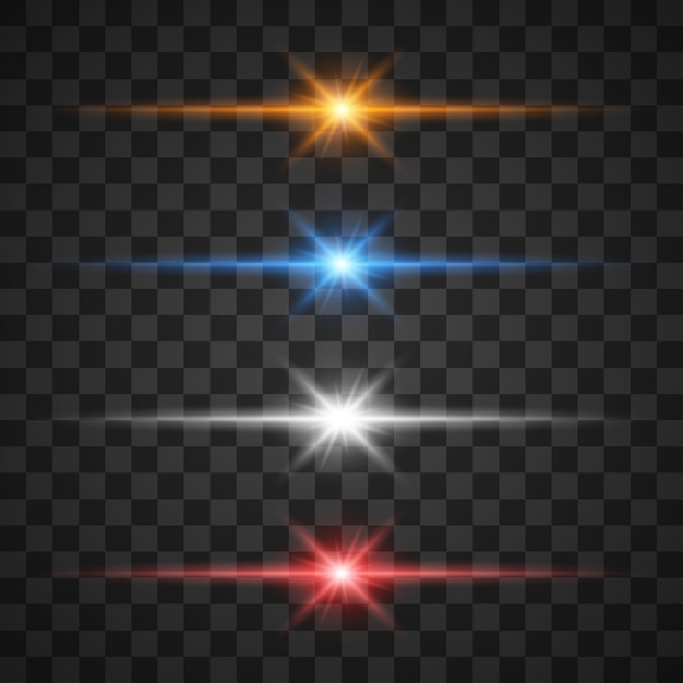 Effetti di luce incandescente, stella scoppiata con scintillii su trasparente