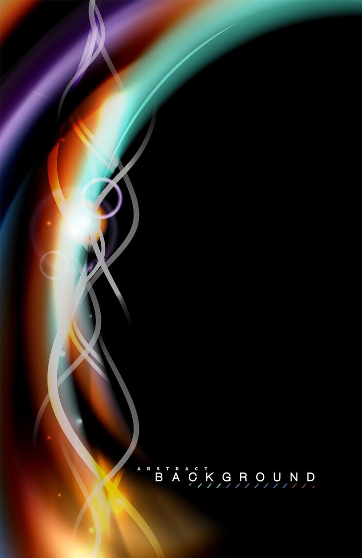 Vettore effetti luminosi colorati su forma ondulata multicolore in stile liquido nero