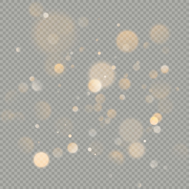 Effetto dei cerchi del bokeh isolati su fondo trasparente. Natale scintillante caldo elemento glitter arancione che può essere utilizzato.