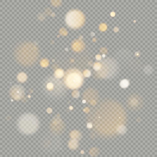 Effetto dei cerchi del bokeh isolati su fondo trasparente. Natale scintillante caldo elemento glitter arancione che può essere utilizzato.