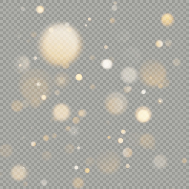 Effetto di cerchi bokeh su sfondo trasparente. Natale incandescente caldo elemento glitter arancione che può essere utilizzato.