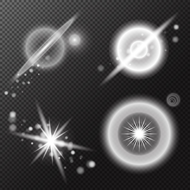 Effetto di luce impostato Esplosione di scintilla isolata Glitter linea di polvere scintilla solare Spark star Effetto vettoriale della luce solare