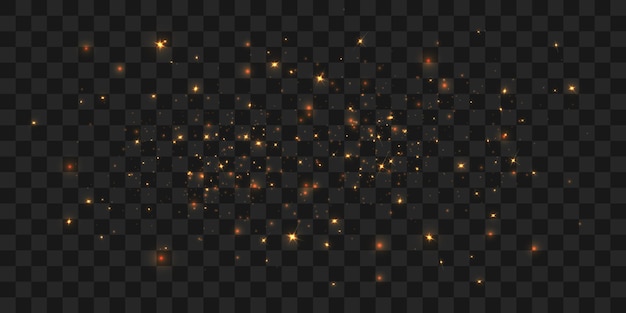 Effetto di luce luminosa con molte particelle di luccioli isolate su uno sfondo trasparente Vettore