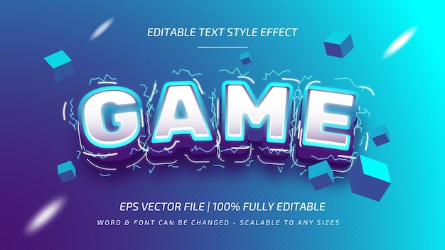 Effetto di stile del testo vettoriale 3d modificabile lucido del gioco. Stile di testo dell'illustratore modificabile.