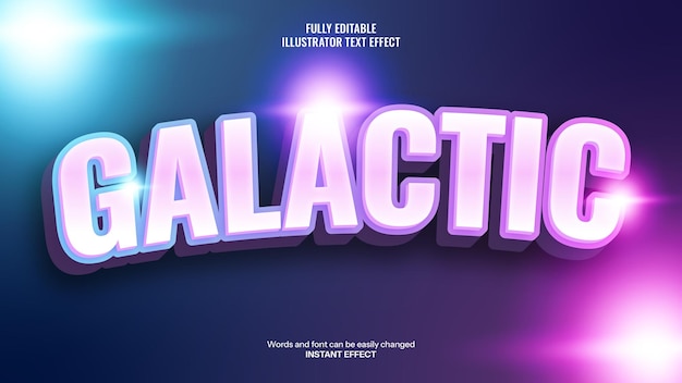 Effetto di testo 3D Galactic Neon modificabile con bagliore futuristico e ombre morbide