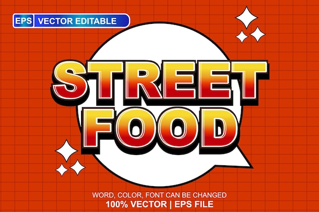 Effetto di testo 3D modificabile tipo di logo di cibo di strada con sfondo grunge rosso fuoco logotipo adatto