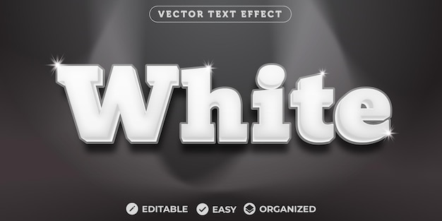Effetto di testo bianco lucido con vettore 3D a grassetto su sfondo di riflettori scuri design pulito e modificabile