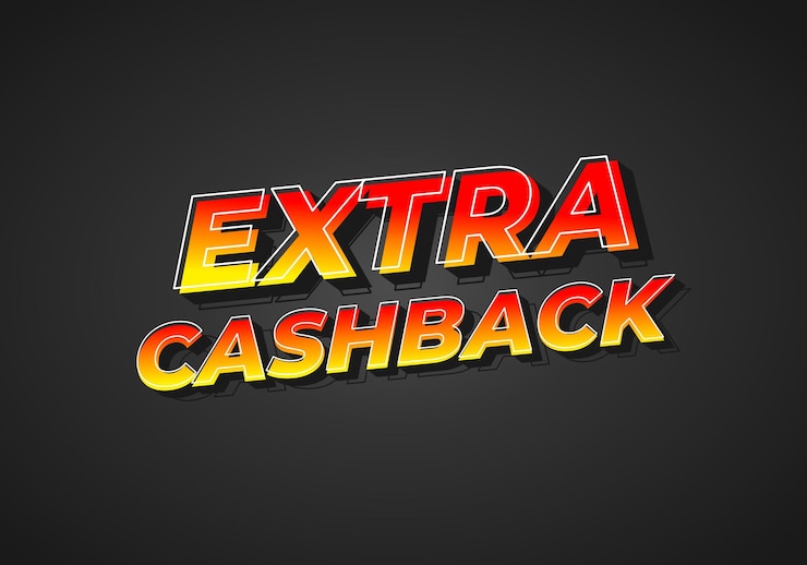 Vettore effetto di testo cash back aggiuntivo con carattere in grassetto aggiuntivo per gli annunci sui social media