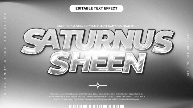 Effetto di testo Chrome editable premium con vettore di consistenza granulata spaziale realistico Saturn Sheen