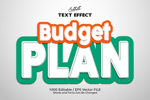 Effetto di testo del piano di budget modificabile scritto su uno sfondo bianco