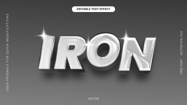 Effetto di testo editabile premium Tessura cromo Vettore grigio bianco mix di ferro