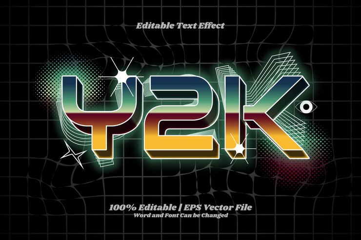 Vettore effetto di testo editabile semplice y2k