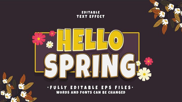 effetto di testo hello spring in stile cartone animato