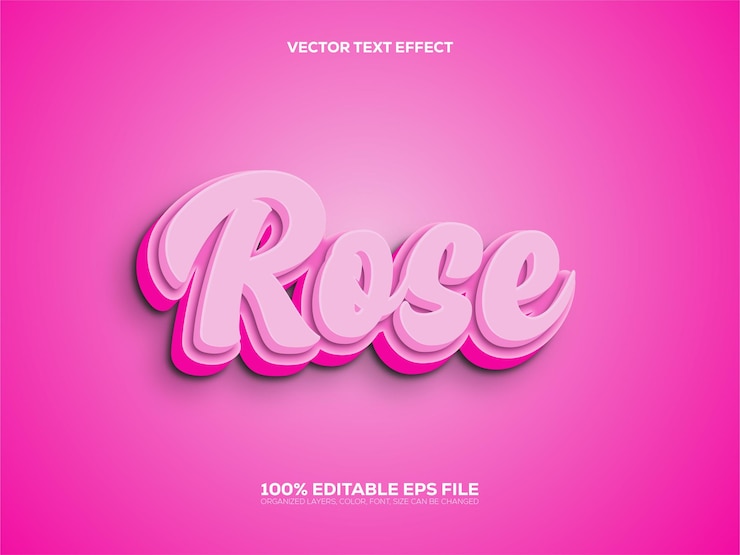 Vettore effetto di testo in stile 3d rose modificabile