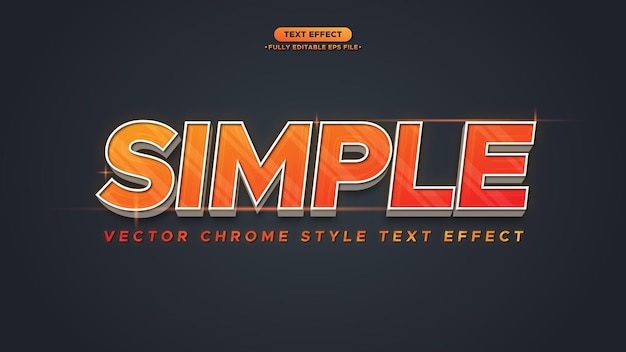 Effetto di testo in stile Chrome vettoriale semplice con colore arancione lucido stile futuristico e metallico
