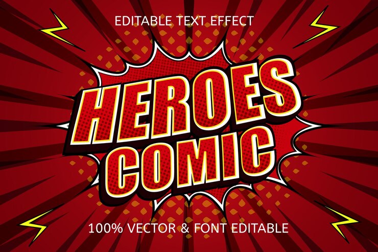 Vettore effetto di testo modificabile a fumetti di heroes