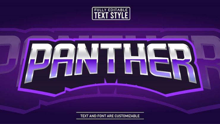 Vettore effetto di testo modificabile con logo e-sport purple panther gaming