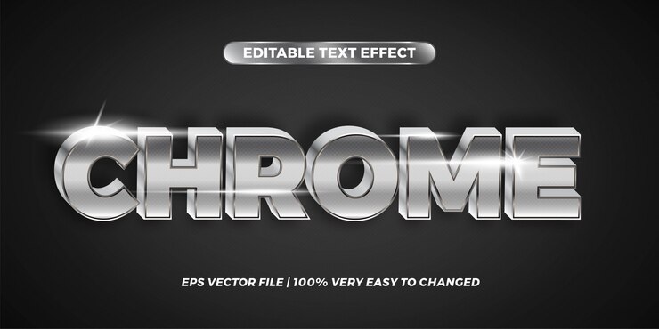 Vettore effetto di testo modificabile - concetto di stile del testo di chrome