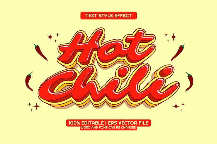 Vettore effetto di testo modificabile di hot chili cartoon 3d