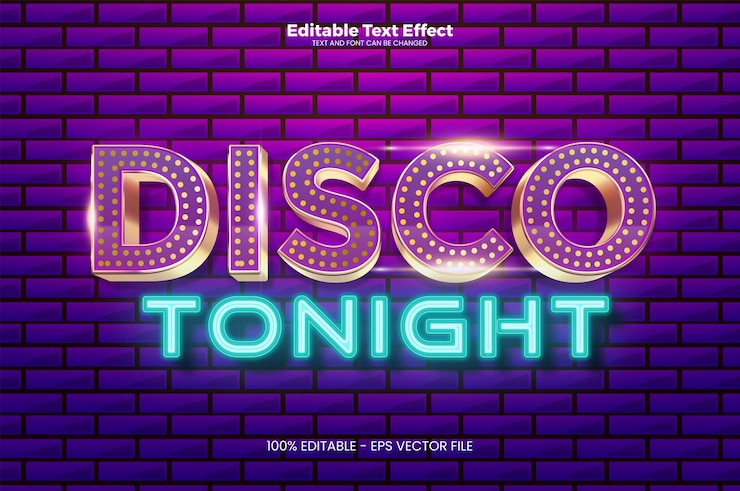 Vettore effetto di testo modificabile disco party tonight in stile moderno di tendenza