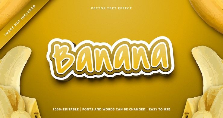 Vettore effetto di testo modificabile frutta banana. vettore premium