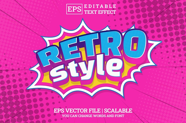 Vettore effetto di testo modificabile in stile fumetto retrò