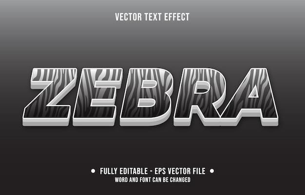 Effetto di testo modificabile in stile sfumato con motivo a pelle di zebra animale e colore bianco nero