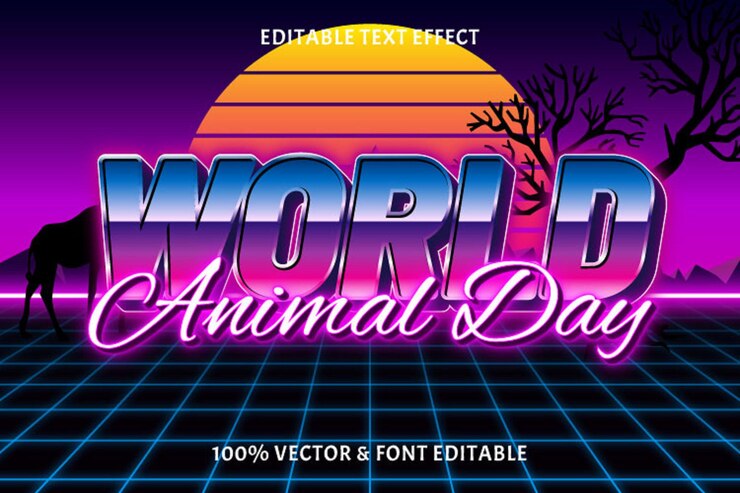 Effetto di testo modificabile per la Giornata mondiale degli animali in stile retrò