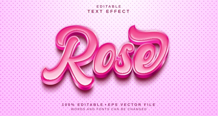 Vettore effetto di testo modificabile rosa 3d realistico con sfondo rosa