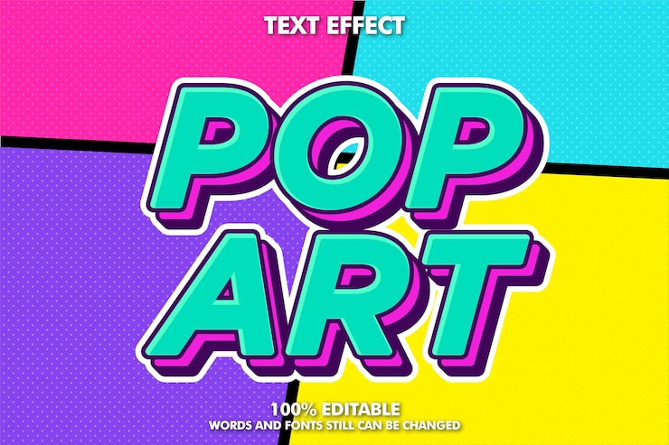 Vettore effetto di testo pop art moderno moderno design retrò dei cartoni animati a fumetti
