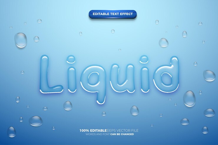 Effetto di testo trasparente di acqua liquida dolce realistico