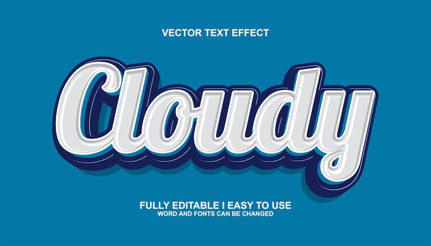 effetto di testo vettoriale 3D editable cloudy effetto di testo in stile trendy