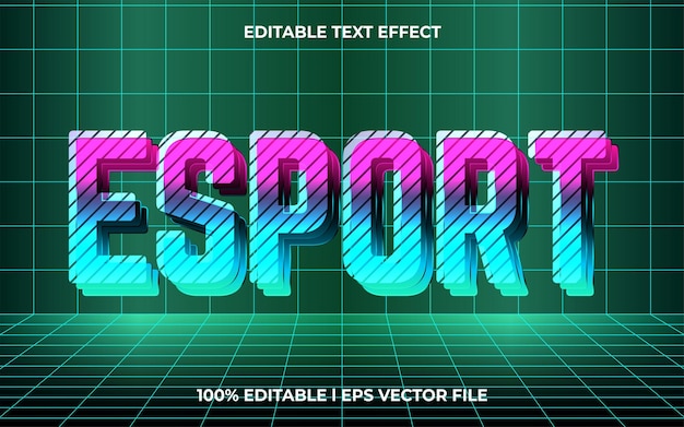 Effetto di testo vettoriale 3D esport modificabile Effetto di texto concetto moderno con combinazione di glow techno colo