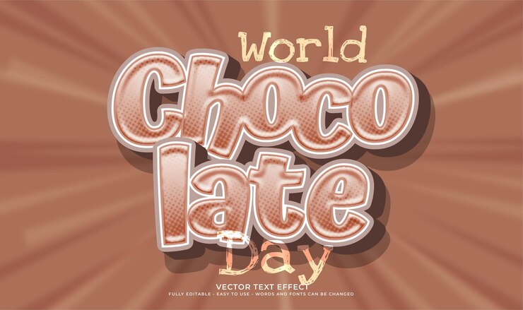 Vettore effetto di testo vettoriale del giorno del cioccolato con effetto 3d