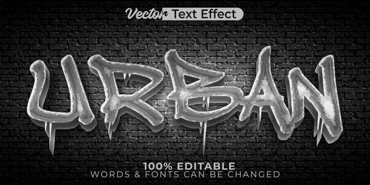 Vettore effetto di testo vettoriale urbano modificabile alfabeto grafitti street hiphop city