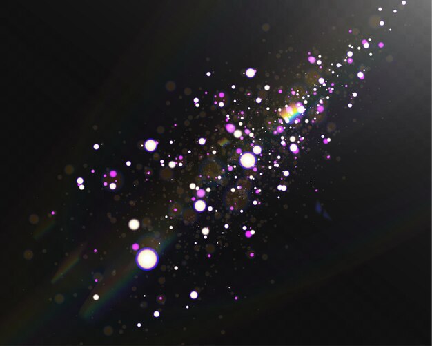 Effetto luminoso natalizio con bokeh luminoso e particelle scintillanti su uno sfondo trasparente