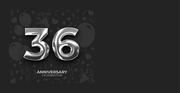 Effetto metallico d'argento Banner vettoriale di 36 anni o di compleanno con spazio di copia personalizzabile