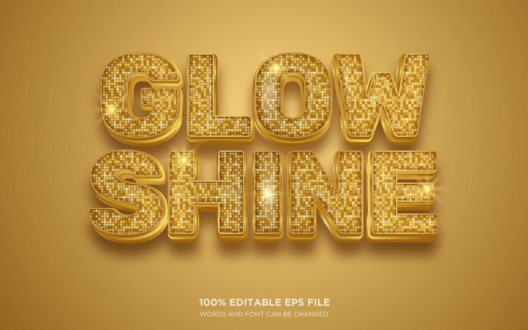 Vettore effetto stile testo modificabile glow and shine oro