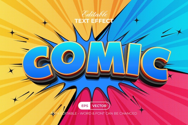 Effetto testo comico Stile 3d Effetto testo modificabile con sfondo mezzitoni a fumetto