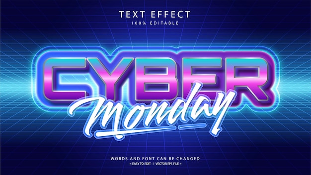 Effetto testo futuristico cyber monday vettoriale gratuito